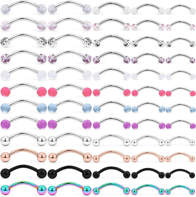 Hoeudjo 60PCS Vorious Sizes Snake Eyes Tongue Ring 16G Surgical Steel Snake Bite Piercing Jewelry Curved Barbell Eyebrow Rings Rook Daith Earrings for Women Men - Image 1